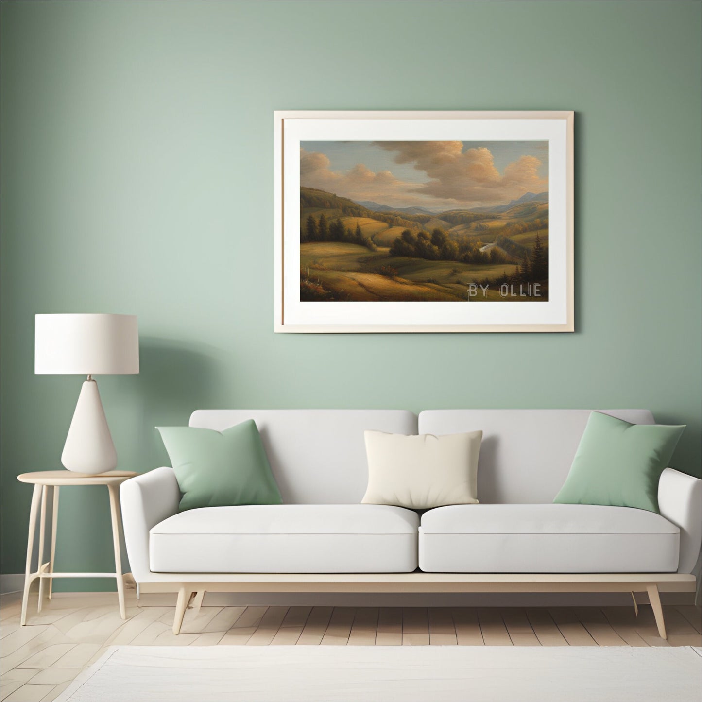 Landscape DIGITAL Painting for Farmhouse Decor Green Tones Antique Oil Painting Timeless Landscape Wall Decor Digital Art for Living Room