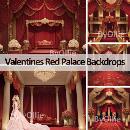 10 Valentines Luxury Red Gold Mansion Palace Digital Backdrop Studio Backdrop Overlays Fine Art Textures Photoshop Overlays Castle Backdrop