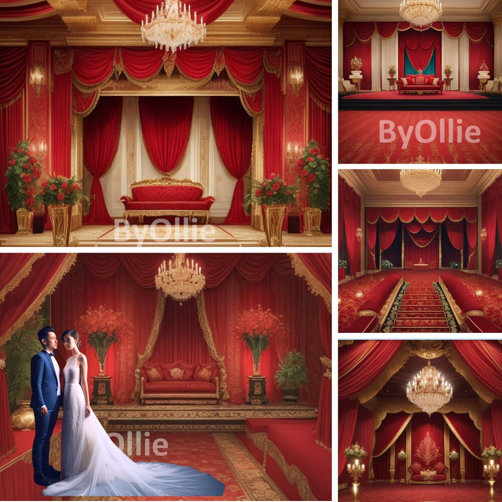 10 Valentines Luxury Red Gold Mansion Palace Digital Backdrop Studio Backdrop Overlays Fine Art Textures Photoshop Overlays Castle Backdrop