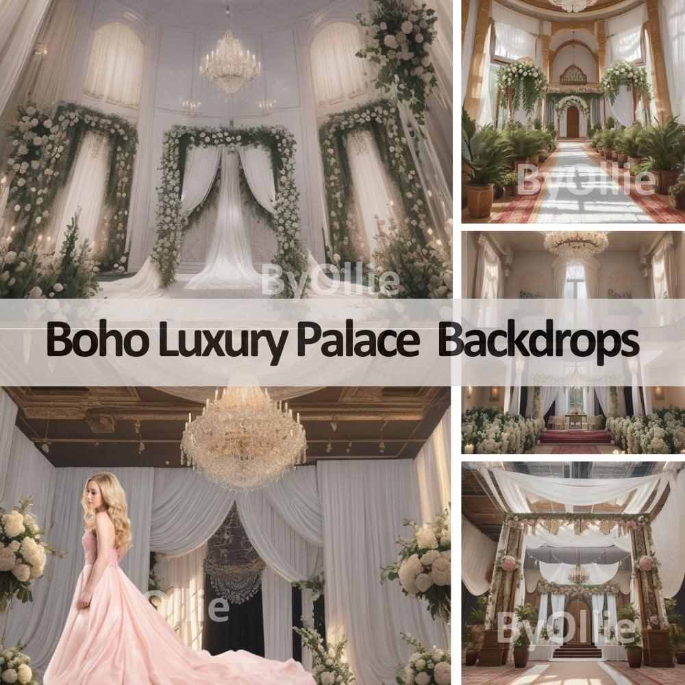 10 Luxury Floral Boho Indoor Palace Mansion Digital Backdrops Overlays Photography Studio Digital Backgrounds Photoshop Textures Backdrops