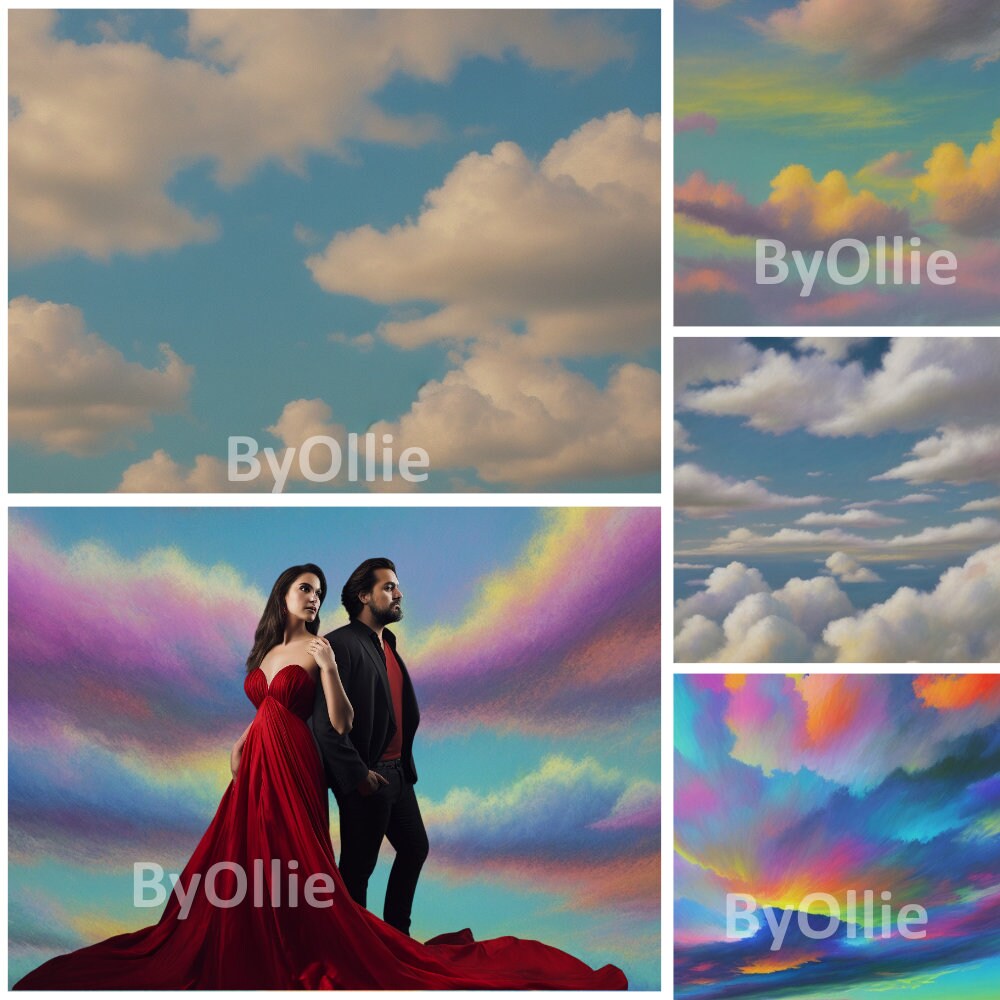 10 Fine Art Painterly Clouds Digital Backdrops, Backdrop Overlays, Photography Digital Background Overlays, Photoshop Textures Overlays