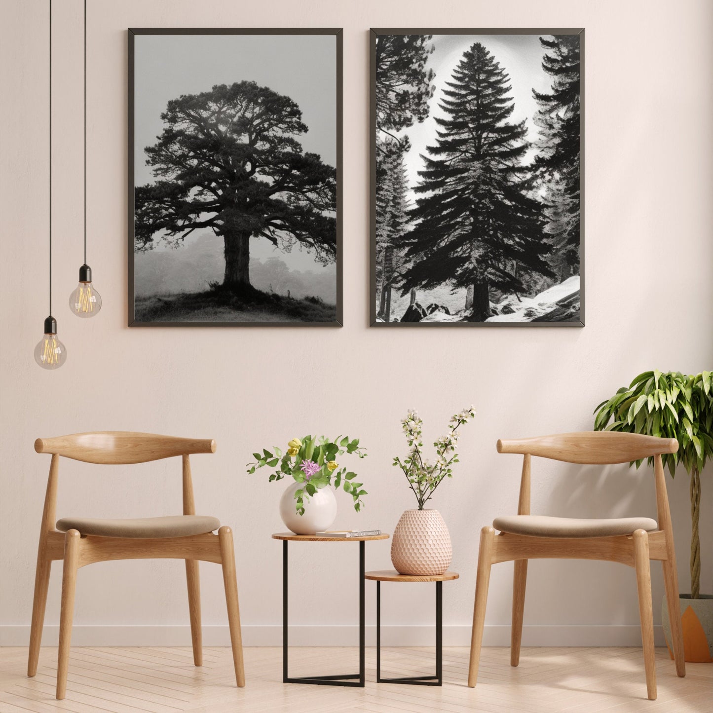 Vintage Gallery Wall Print Set of 4 | Tree Sketches Etching Print | Digital PRINTABLE | Digital Sketch Wall Art