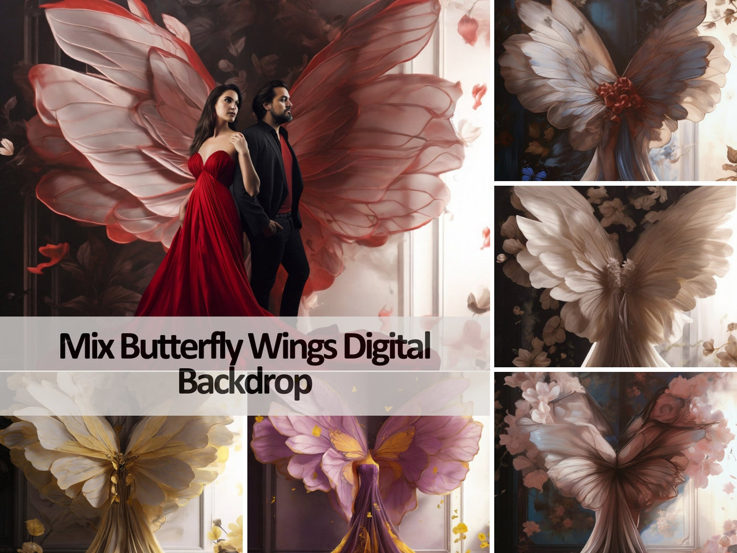 16 Digital Backdrops, Mix Butterfly Wings, Maternity Backdrop Overlay, Studio Backdrop, Photoshop Fine Art Texture