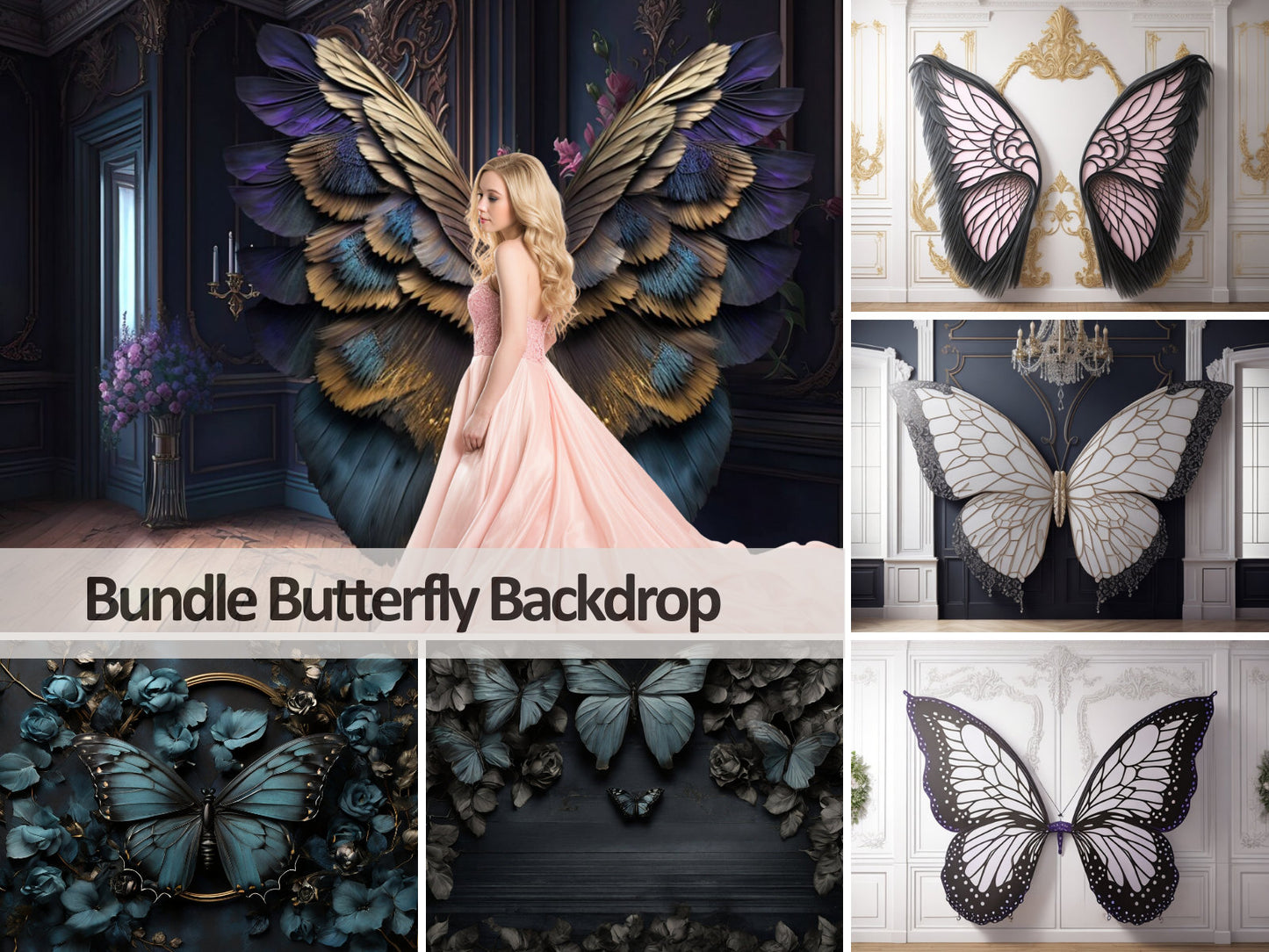 11 Digital Backdrops, Butterfly wings Digital Backgrounds, Maternity Backdrop Overlays, Studio Backdrops, Photoshop Fine Art Textures