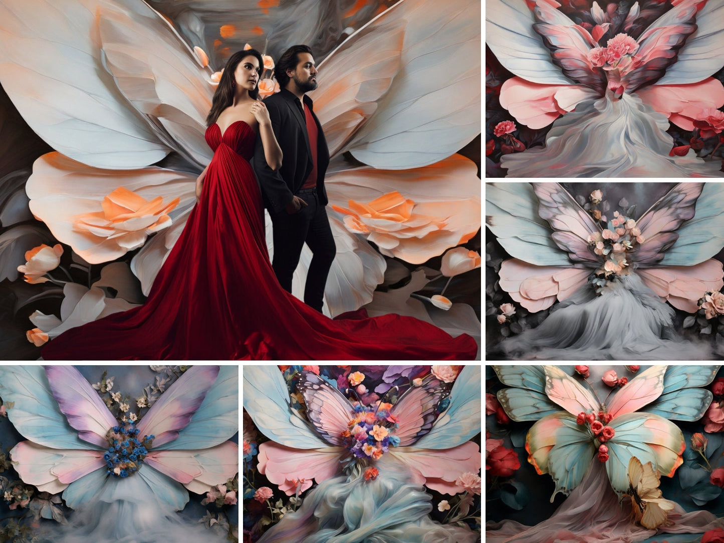 16 Digital Backdrops, Grand Ombre Multi-Colored Butterfly Wings, Backdrop Overlay, Studio Backdrop, Photoshop Overlays Fine Art Texture