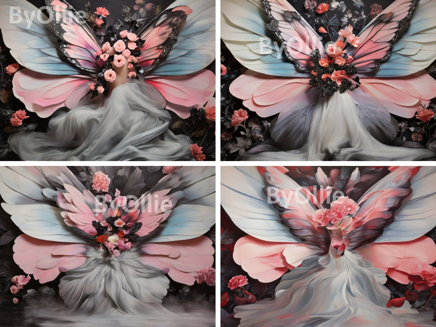 16 Digital Backdrops, Grand Ombre Multi-Colored Butterfly Wings, Backdrop Overlay, Studio Backdrop, Photoshop Overlays Fine Art Texture